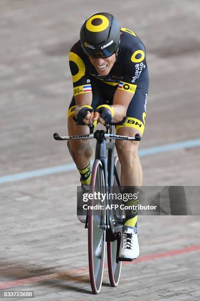 French Sylvain Chavanel competes in the men's Elite individual pursuit event at the French National Track Cycling Championships on August 17, 2017 at...