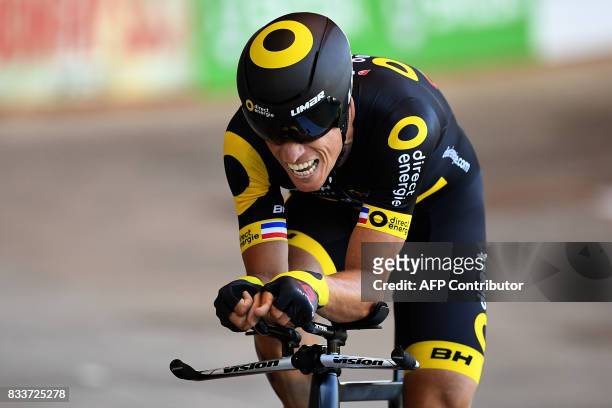 French Sylvain Chavanel competes in the men's Elite individual pursuit event at the French National Track Cycling Championships on August 17, 2017 at...