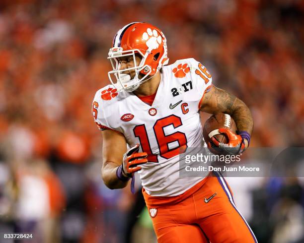 Tightend Hunter Renfrow of the Clemson Tigers during the 2017 College Football Playoff National Championship Game against the Alabama Crimson Tide at...