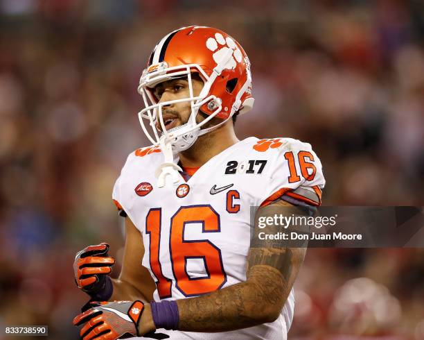 Tightend Hunter Renfrow of the Clemson Tigers during the 2017 College Football Playoff National Championship Game against the Alabama Crimson Tide at...