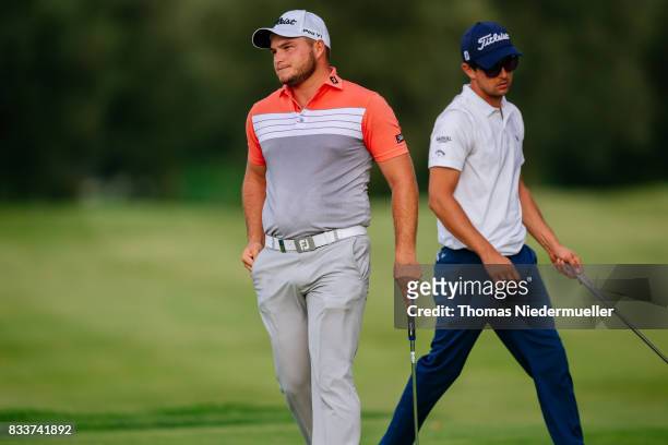 Zander Lombard of South Africa and Sebastien Gros of France are seen during day one of the Saltire Energy Paul Lawrie Matchplay at Golf Resort Bad...