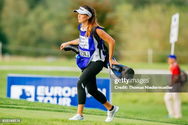 The caddie of Johan Carlsson of Sweden is seen during day one of the Saltire Energy Paul Lawrie Matchplay at Golf Resort Bad Griesbach on August 17,...