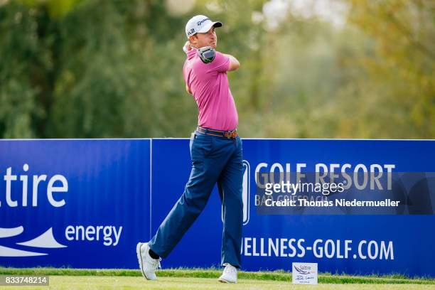 Daniel Brooks of England is seen during day one of the Saltire Energy Paul Lawrie Matchplay at Golf Resort Bad Griesbach on August 17, 2017 in...