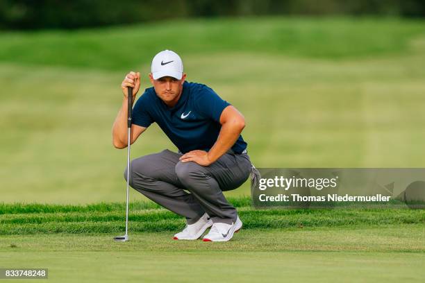 Tom Lewis of England is seen during day one of the Saltire Energy Paul Lawrie Matchplay at Golf Resort Bad Griesbach on August 17, 2017 in Passau,...