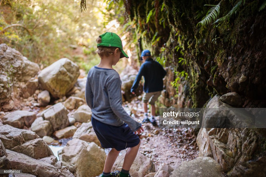Boys Exploring in Canyon