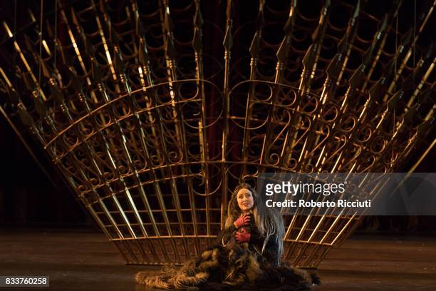 Soprano Anna Pirozzi aof Teatro Regio Torino performs on stage 'Verdi's Macbeth' during a dress rehearsal at Festival Theatre, as part of the 70th...