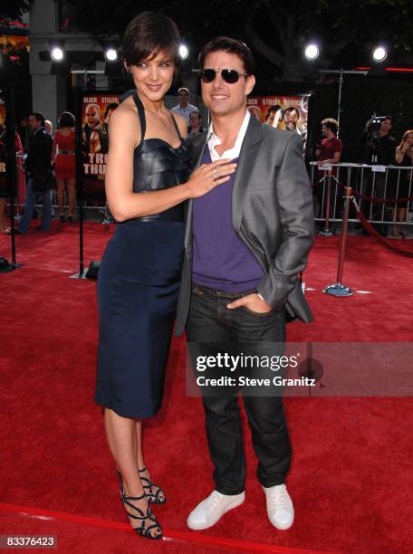 Katie Holmes and Tom Cruise arrives at the Los Angeles Premiere Of "Tropic Thunder" at the Mann's Village Theater on August 11, 2008 in Los Angeles,...