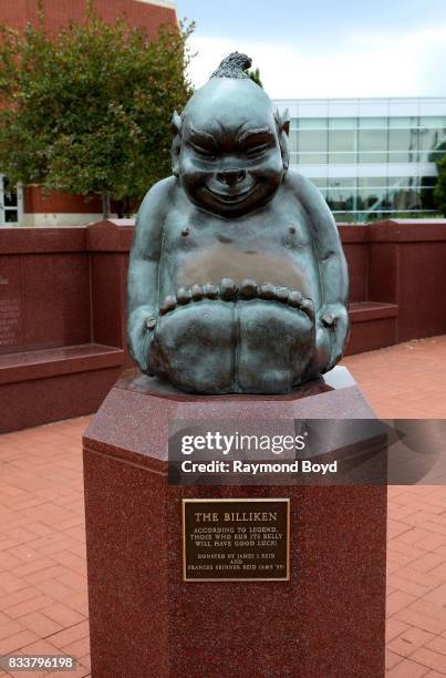 Billiken' statue sits in Drury Plaza outside Chaifetz Arena, home of the St. Louis University Billikens men's and women's basketball teams in St....