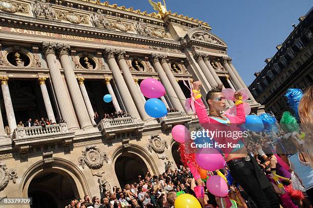 Techno Parade Atmosphere in front of Opera Garnier during the DJ Martin Solveig and Antoine Baduel receive the Chevalier des Arts et des Lettres...