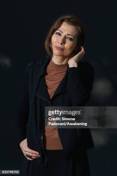 Elif Shafak attends a photocall during the Edinburgh International Book Festival on August 17, 2017 in Edinburgh, Scotland.