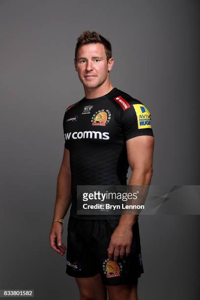 Will Chudley of Exeter Chiefs poses for a portrait during the Exeter Chiefs squad photo call for the 2017-2018 Aviva Premiership Rugby season on...