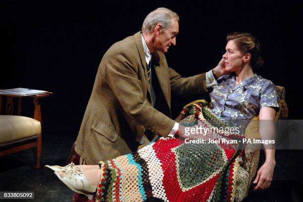 Charles Dance performs as CS Lewis, alongside Janie Dee as Joy Gresham, during a rehearsal of Shadowlands at Wyndham's Theatre, London.