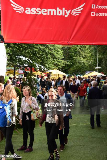 Fringe-goers enjoy the sunshine in the Assembly Gardens, one of the off-street venues for the Edinburgh Festival Fringe, on August 17, 2017 in...