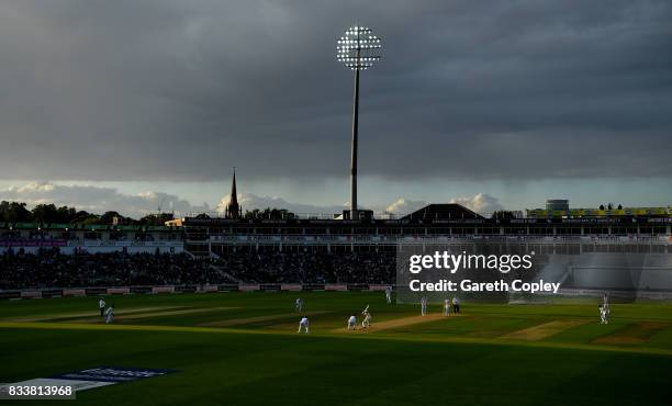 Alastair Cook of England bats during the 1st Investec Test match between England and West Indies at Edgbaston on August 17, 2017 in Birmingham,...