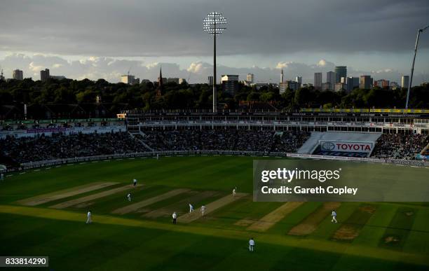 Alastair Cook of England bats during the 1st Investec Test match between England and West Indies at Edgbaston on August 17, 2017 in Birmingham,...