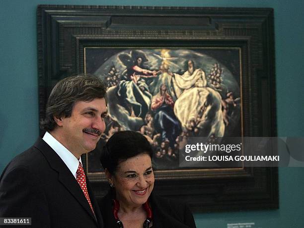 The president of the Onassis Foundation, Antonis Papadimitriou , and the chairman of the Athens National Gallery, Marina Lambraki-Plaka, pose in...