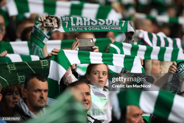 Celtic fans are seen prior to the UEFA Champions League Qualifying Play-Offs Round First Leg match between Celtic FC and FK Astana at Celtic Park on...