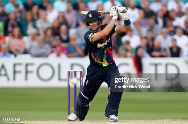 Joe Denly of Kent in batting action during the Essex v Kent - NatWest T20 Blast cricket match at the Cloudfm County Ground on August 17, 2017 in...