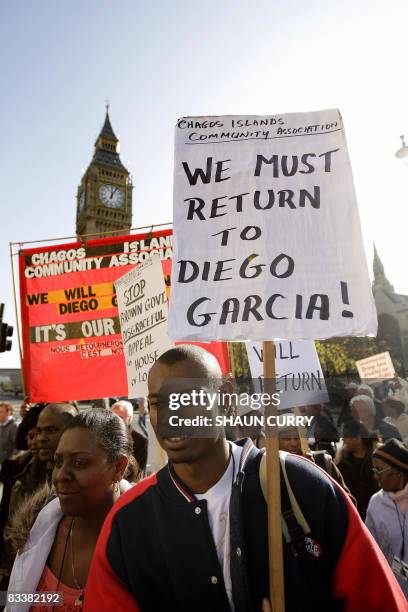 Chagos Islanders leave London's Houses of Parliament on October 22, 2008. The British government on Wednesday won its appeal to Britain's highest...