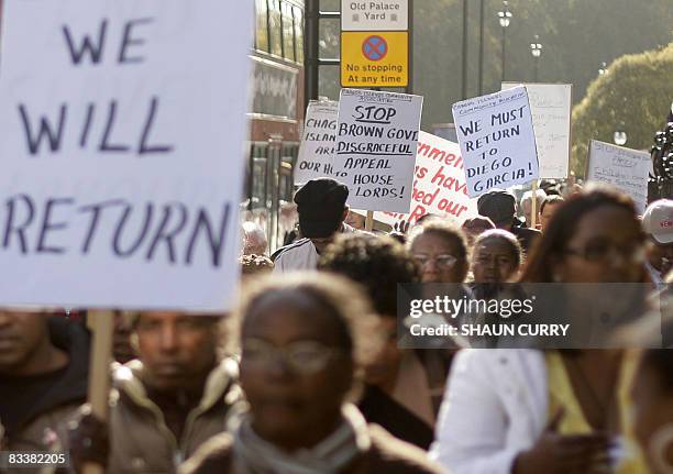 Chagos Islanders leave London's Houses of Parliament on October 22, 2008. The British government on Wednesday won its appeal to Britain's highest...