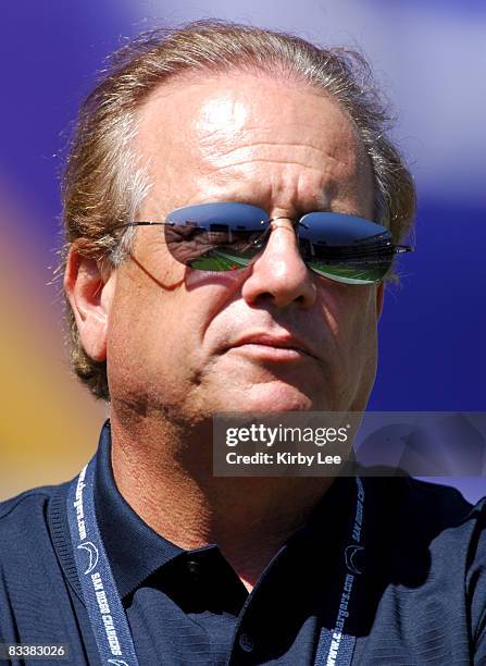 San Diego Chargers President and CEO Dean Spanos watches warmups before game against the Dallas Cowboys at Qualcomm Stadium in San Diego, Calif. On...