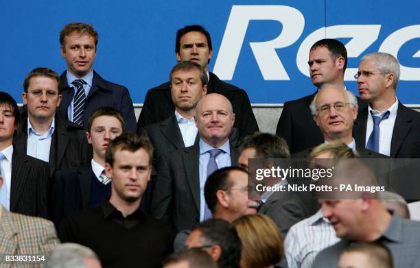 Chelsea owner Roman Abramovich is joined in the stands by Chelsea's Simon Greenberg , Head of Communications, Peter Kenyon, Cheif Executive , Brunce...