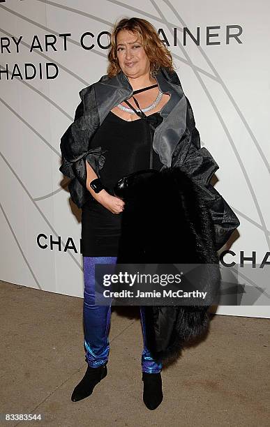 Zaha Hadid attends Mobile Art Chanel Contemporary Art Container opening at Rumsey Playfield, Central Park on October 21, 2008 in New York City.