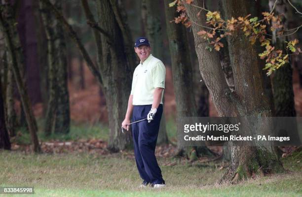 South Africa's Ernie Els on the 12th fairway during the Final of the HSBC World Match Play Championship against Argentina's Angel Cabrera at...