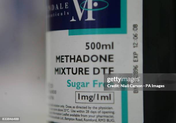 Bottle of Methadone in a pharmacists shop in Dublin city centre.