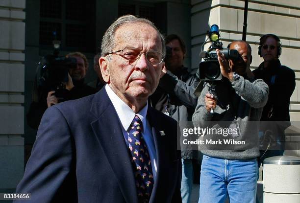 Senator Ted Stevens leaves the E. Barrett Prettyman Federal Courthouse October 22, 2008 in Washington, DC. Senator Stevens is accused of lying on...