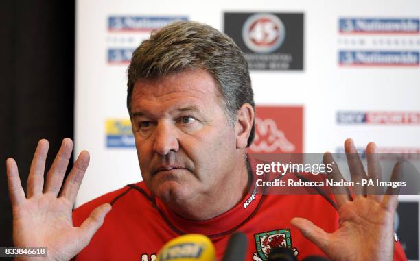 Wales manager John Toshack during a press conference at the team hotel in Rimini, Italy