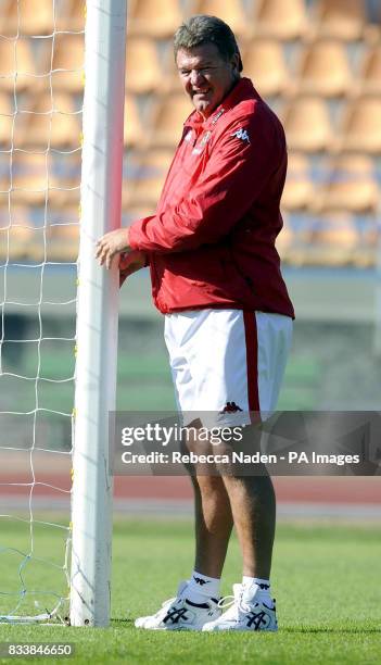 Wales manager John Toshack during a training session at the Serravalle Stadium, San Marino.