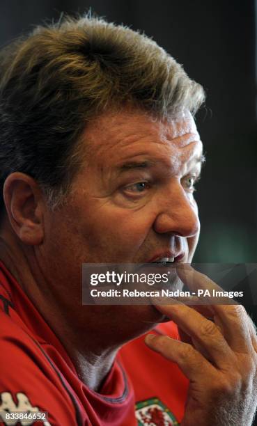 Wales manager John Toshack during a press conference at the team hotel in Rimini, Italy