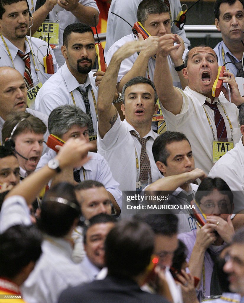 Stock traders negotiate in the iBovespa