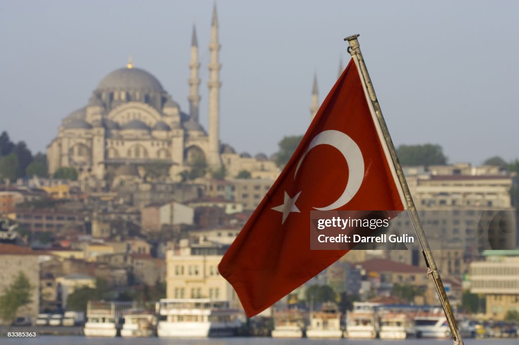Turkish Flag and Mosque just above the Bosphorus