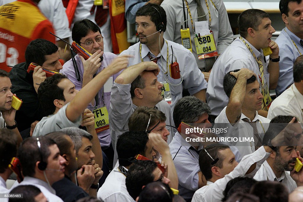 Stock traders negotiate in the iBovespa