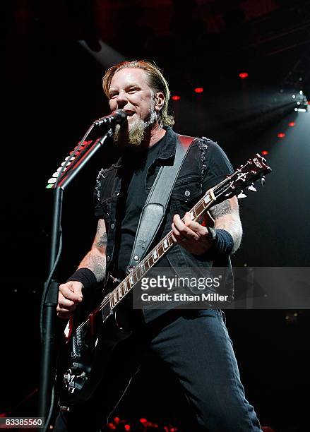 Metallica singer/guitarist James Hetfield performs as the band kicks off a world tour in support of the new album, "Death Magnetic" at the Jobing.com...