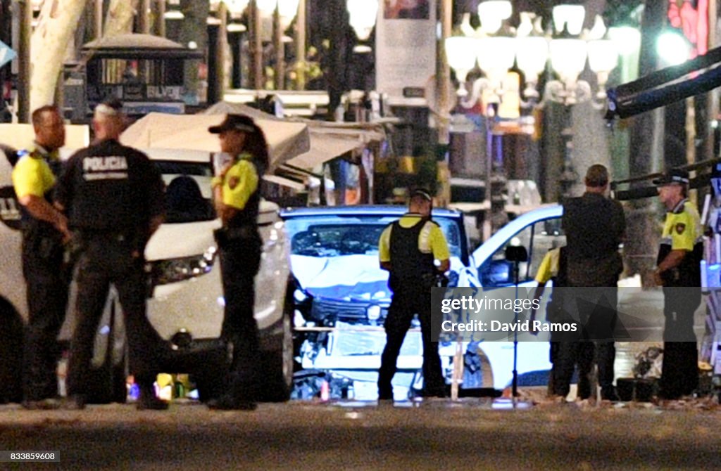 Van Hits Crowds In Barcelona's Las Ramblas