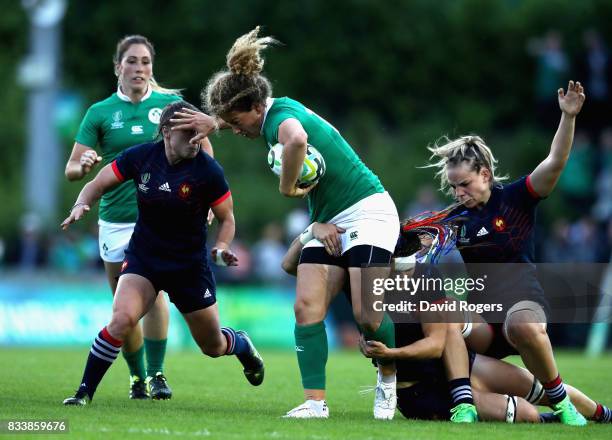 Jenny Murphy of Ireland in action during the Women's Rugby World Cup Pool C match between France and Ireland at UCD Bowl on August 17, 2017 in...