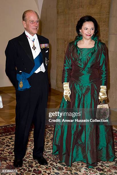 Prince Philip, Duke of Edinburgh and Barbara Miklic Turk attend a State Banquet at Brdo Castle on the first day of a State Visit to Slovenia on...