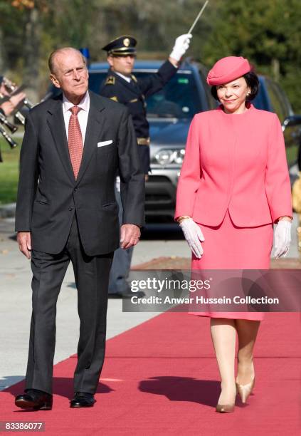 Prince Philip, Duke of Edinburgh meets Barbara Miklic Turk at Brdo Castle on the first day of a State Visit to Slovenia on October 21, 2008 in...