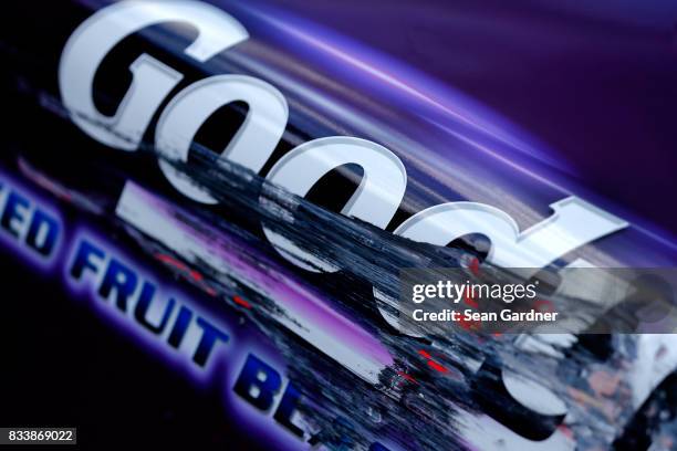 Detail photo of the side of Dale Earnhardt Jr.'s , driver of the Goody's Mixed Fruit Blast Chevrolet, car during practice for the NASCAR Xfinity...