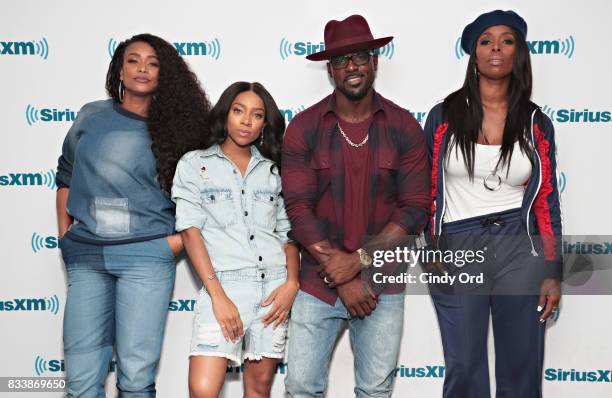 Actors Tami Roman, Niatia 'Lil Mama' Kirkland, Lance Gross and Tasha Smith visit the SiriusXM Studios on August 17, 2017 in New York City.