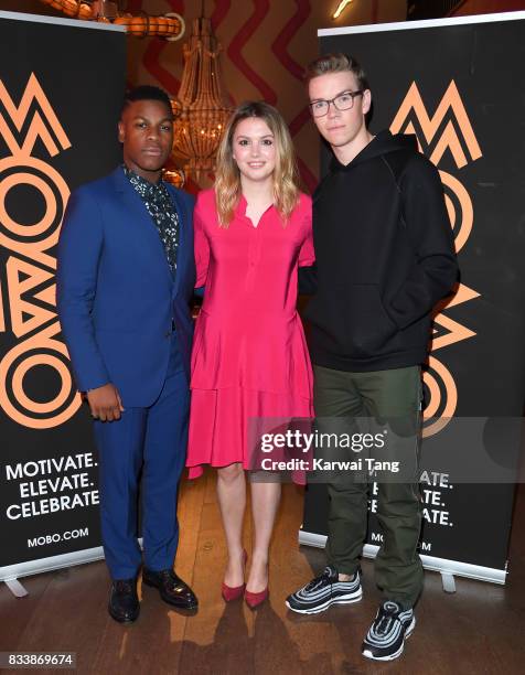 John Boyega, Hannah Murray and Will Poulter attend a screening of 'Detroit' in association with MOBO at Ham Yard Hotel on August 17, 2017 in London,...