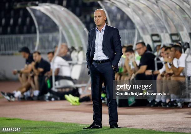 Head coach Marko Nikolic of Videoton looks on during the UEFA Europa League Qualifying Play-Offs round first leg match between Partizan and Videoton...