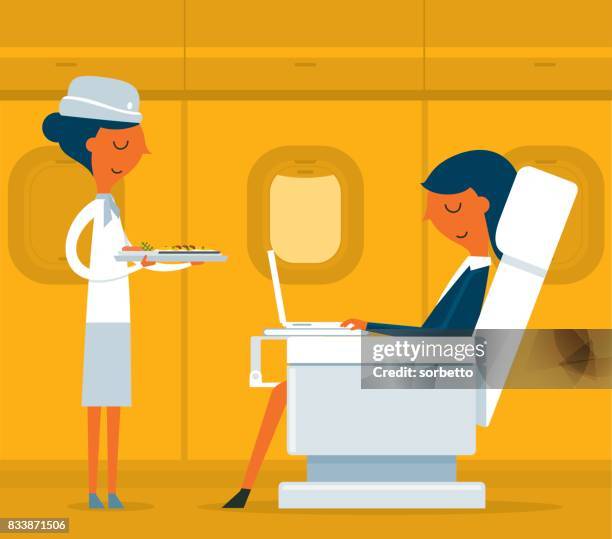 business-class - geschäftsfrau - airline food stock-grafiken, -clipart, -cartoons und -symbole