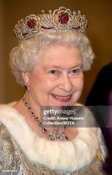 Queen Elizabeth ll attends a State Banquet at Brdo Castle on the first day of a State Visit to Slovenia on October 21, 2008 in Ljubljana, Slovenia.