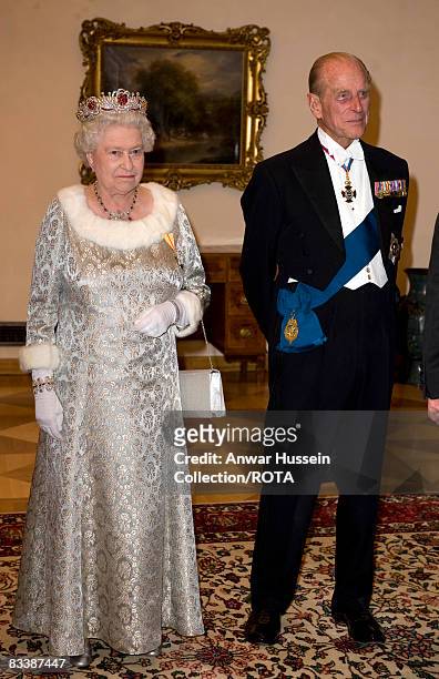 Queen Elizabeth ll and Prince Philip, Duke of Edinburgh attend a State Banquet at Brdo Castle on the first day of a State Visit to Slovenia on...