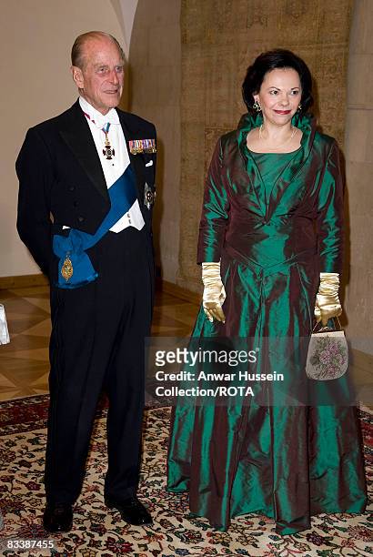Prince Philip, Duke of Edinburgh and Barbara Miklic Turk attend a State Banquet at Brdo Castle on the first day of a State Visit to Slovenia on...