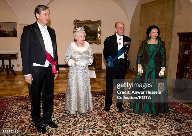 Queen Elizabeth ll, Prince Philip, Duke of Edinburgh, President Danilo Turk and Barbara Miklic Turk attend a State Banquet at Brdo Castle on the...